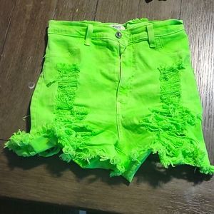 Distressed Green Rave Shorts